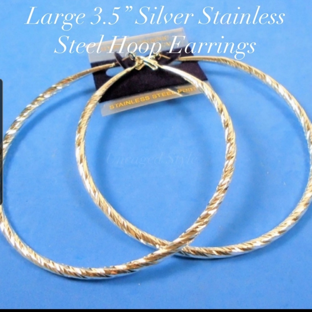 3.5 " silver stainless hoop earrings hypoallergen